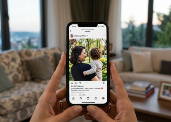 Bir kişinin elinde sosyal medya paylaşımı gösteren akıllı telefon tutuluyor.